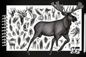 black moose with long legs, arms and a massive body tattoo idea