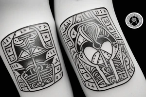 Two chess pieces with words "Dialectics of life" tattoo idea