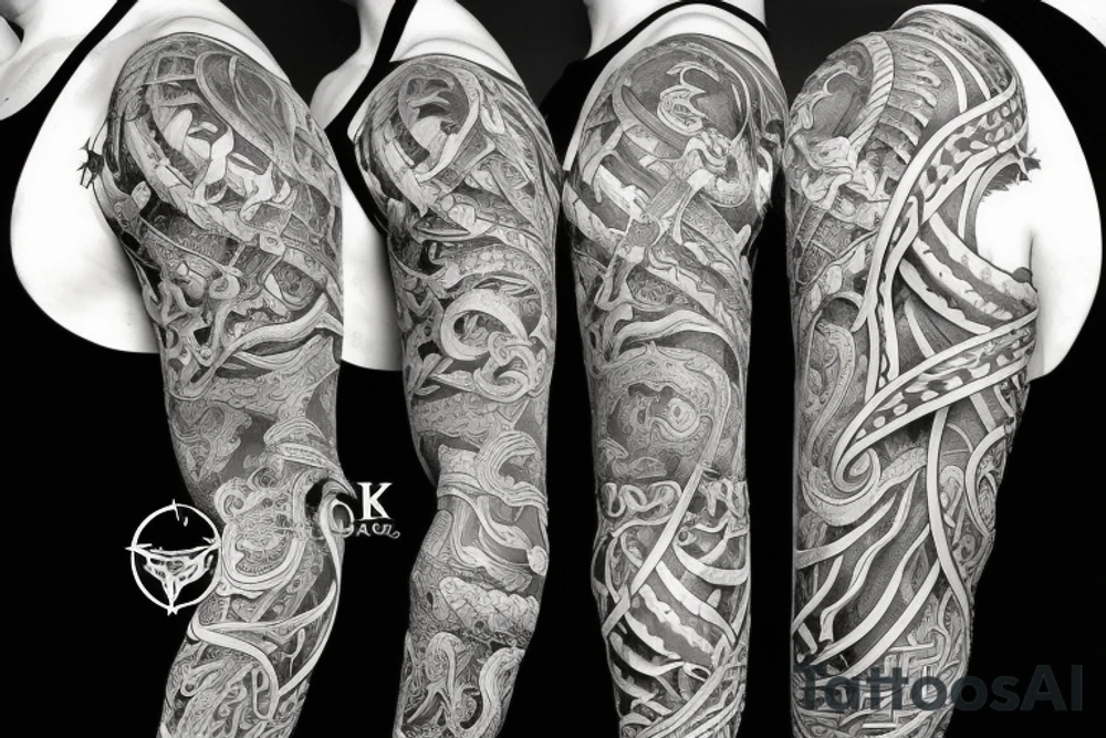 Sleeve, viking theme with kraken tattoo idea