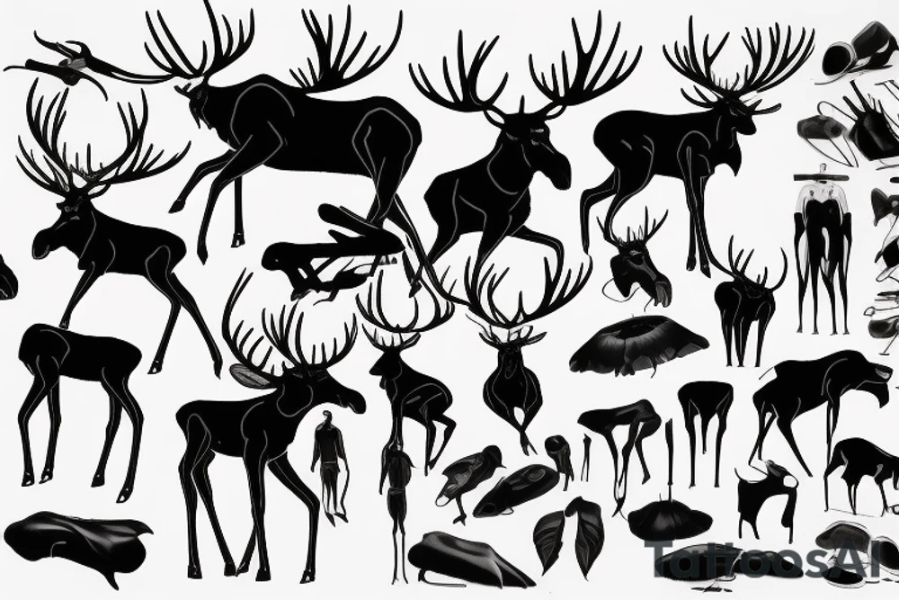 black moose with long legs, arms and a massive body tattoo idea