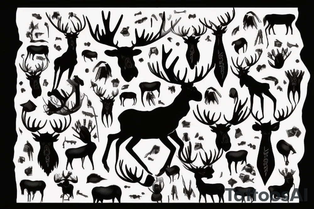 black moose with long legs, arms and a massive body tattoo idea