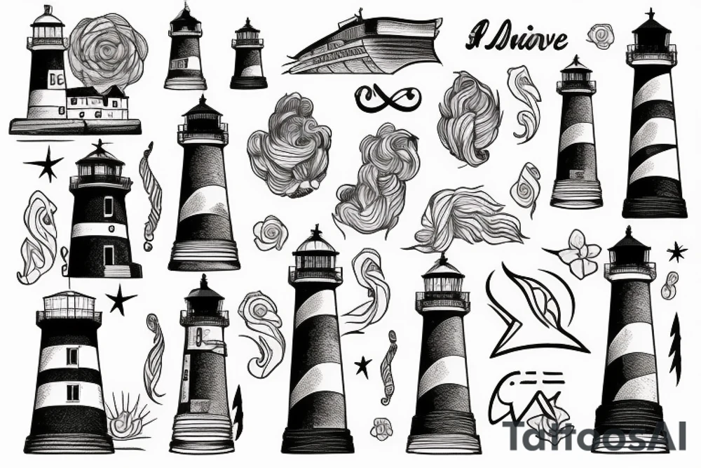 Wave of lighthouses tattoo idea