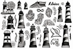 Wave of lighthouses tattoo idea