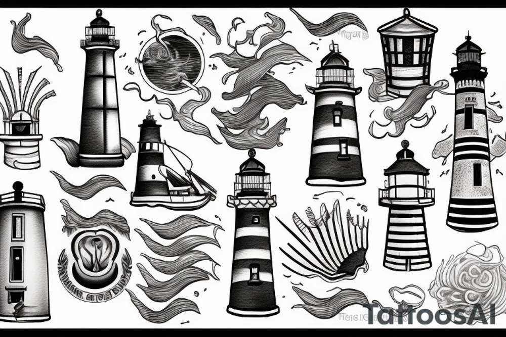 Wave of lighthouses tattoo idea