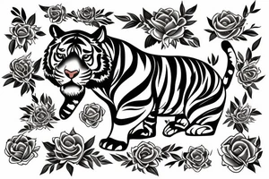Tiger in the shield of the flowers tattoo idea