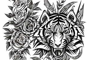 Tiger in the shield of the flowers tattoo idea