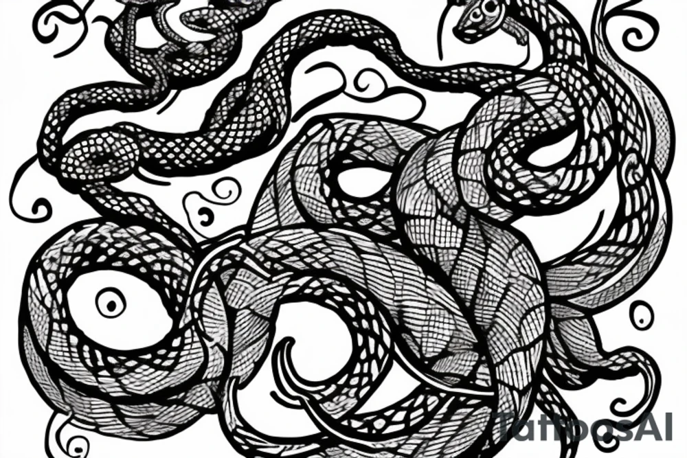 Snake with own girl in flowers tattoo idea