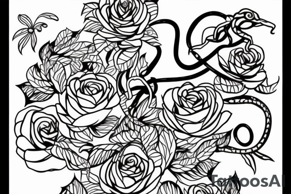 Snake with own girl in flowers tattoo idea
