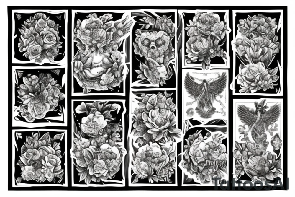Tiger in the shield of the flowers tattoo idea