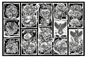 Tiger in the shield of the flowers tattoo idea