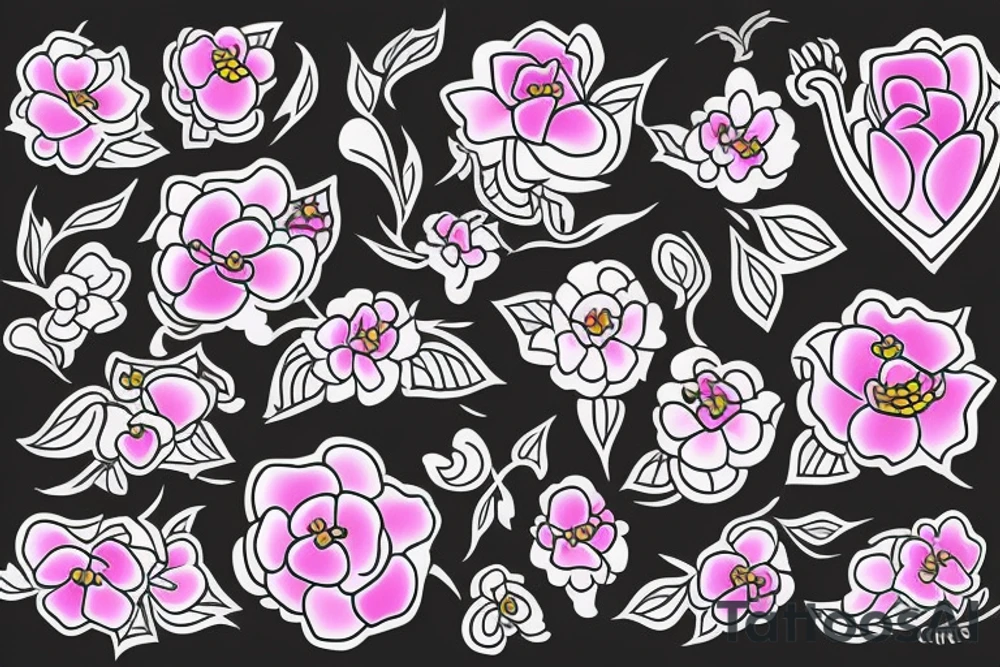 Shinshila with pink flowers tattoo idea