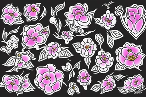 Shinshila with pink flowers tattoo idea