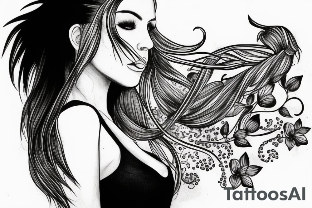Long hair tattoo idea