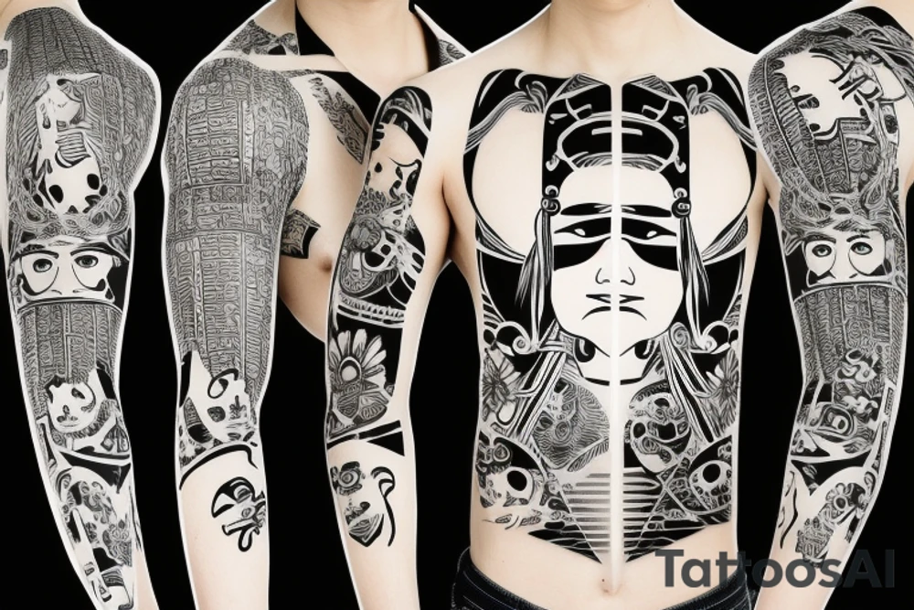 modern samurai in hoodie tattoo idea