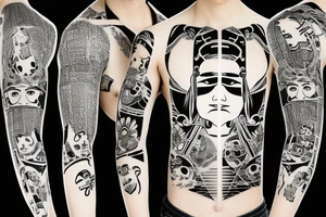 modern samurai in hoodie tattoo idea