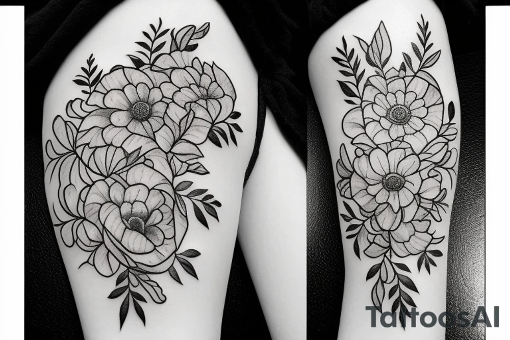 Flowers under girl tattoo idea