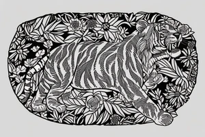 Tiger in the shield of the flowers tattoo idea