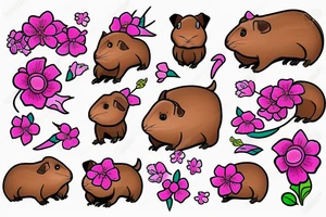 A guinea pig with pink flowers tattoo idea