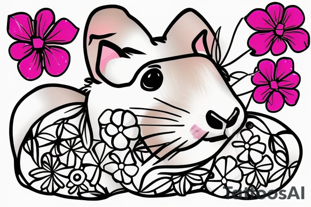 A guinea pig with pink flowers tattoo idea