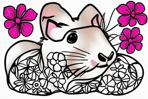 A guinea pig with pink flowers tattoo idea