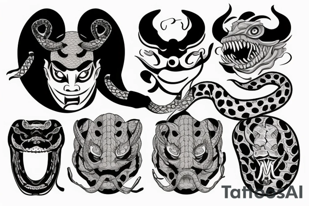 Hannya mask and snake tattoo idea