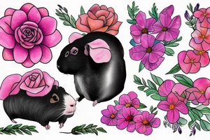 A guinea pig with pink flowers tattoo idea