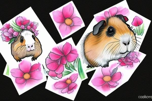 A guinea pig with pink flowers tattoo idea