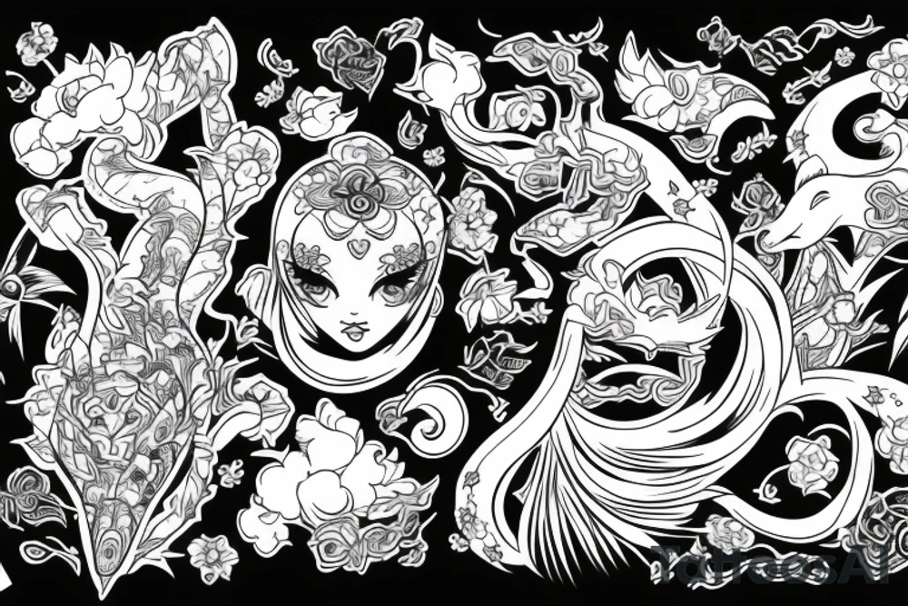 Japanese style together with Ukrainian style tattoo idea