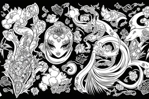 Japanese style together with Ukrainian style tattoo idea
