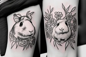 A guinea pig with pink flowers tattoo idea