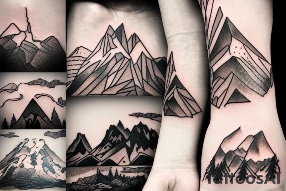 beautiful mountain landscape with different animals tattoo idea