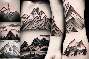 beautiful mountain landscape with different animals tattoo idea