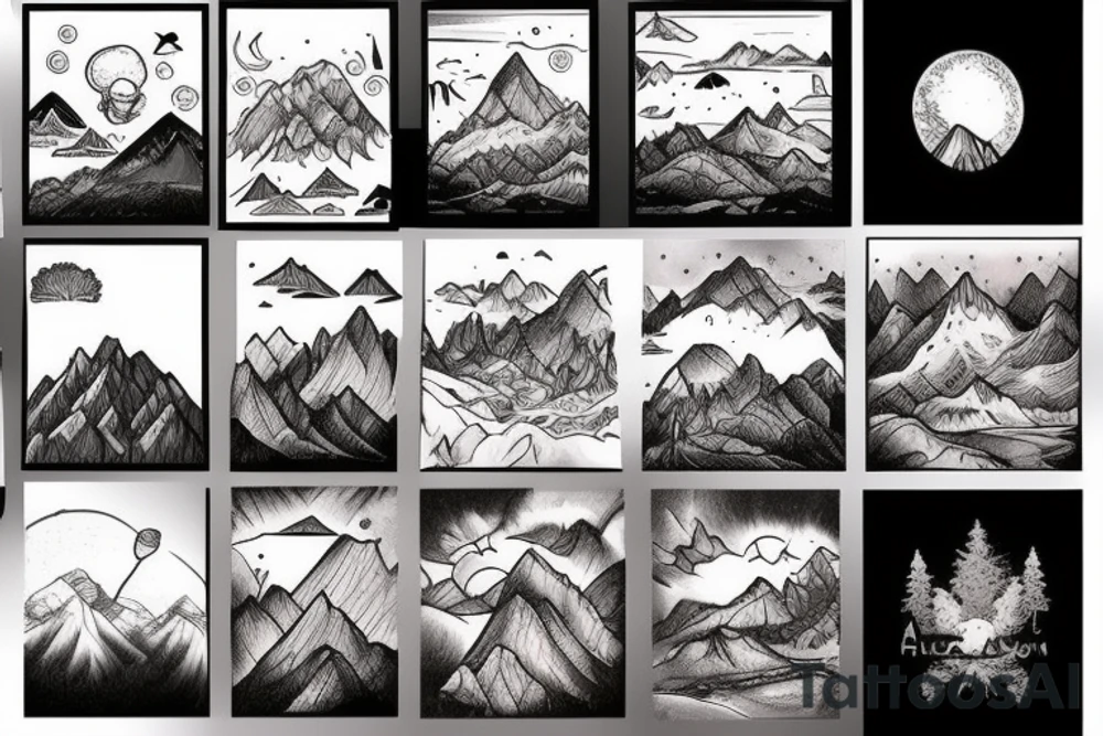 beautiful mountain landscape with different animals tattoo idea