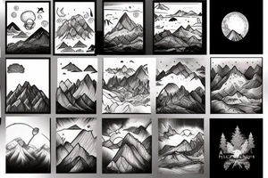 beautiful mountain landscape with different animals tattoo idea