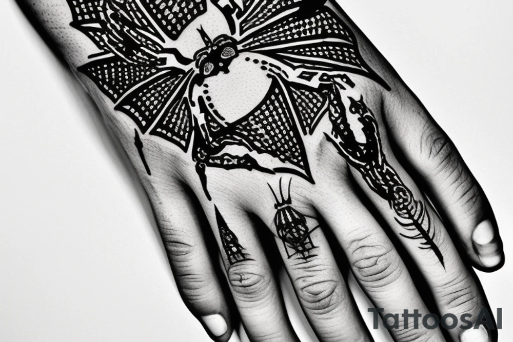 Ring with sharp edges with the inscription freedom and a spider tattoo idea