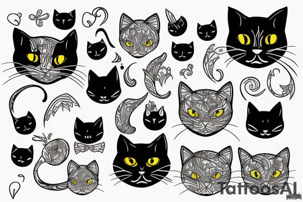 Black cat in the head tattoo idea