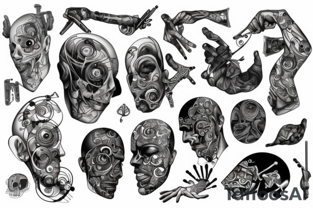 lucky, clever, biomechanics tattoo idea
