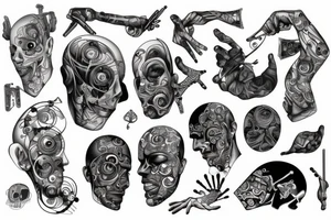 lucky, clever, biomechanics tattoo idea