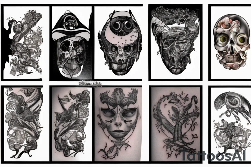 lucky, clever, biomechanics tattoo idea