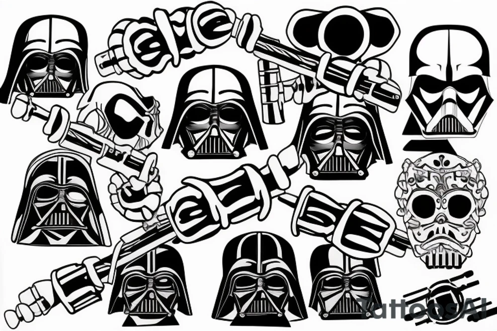 the skull of Darth Moll pierced by two lightsabers tattoo idea