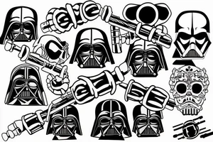 the skull of Darth Moll pierced by two lightsabers tattoo idea