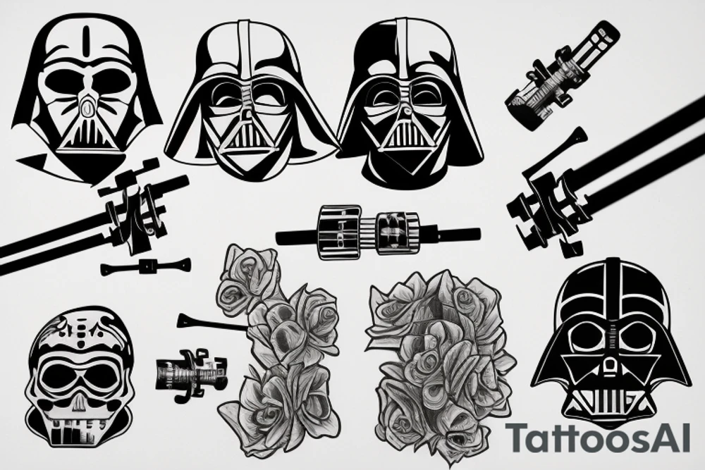 the skull of Darth Moll pierced by two lightsabers tattoo idea