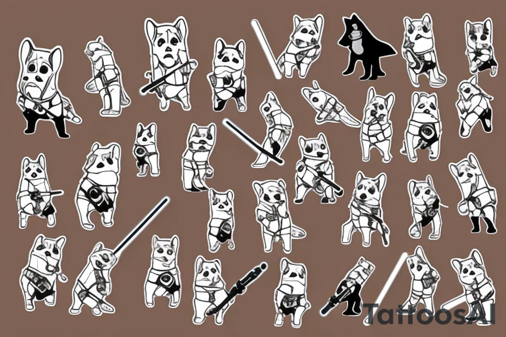 Corgi jedi standing on 2 paws with lightsaber tattoo idea