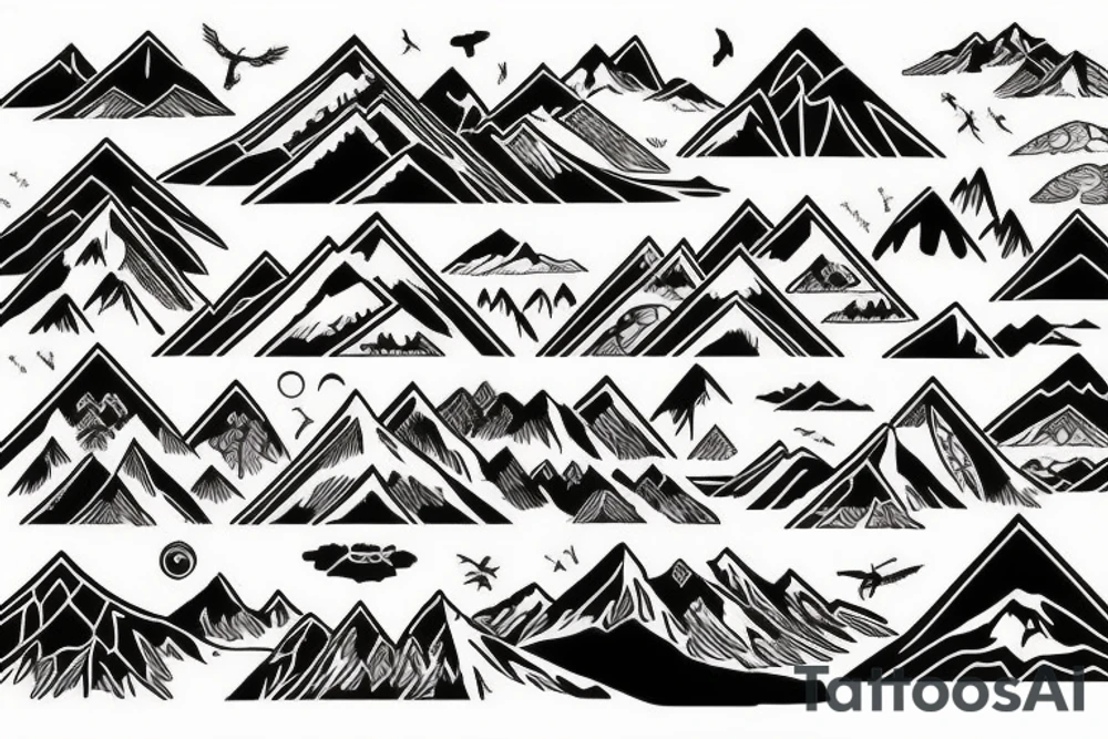 beautiful mountain landscape many different animals tattoo idea