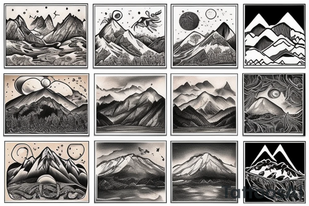 beautiful mountain landscape many different animals tattoo idea