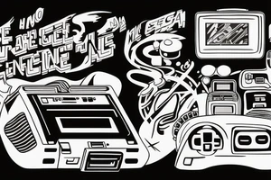 The sega mega drive is connected to a TV on the screen of which the phrase no future is displayed tattoo idea