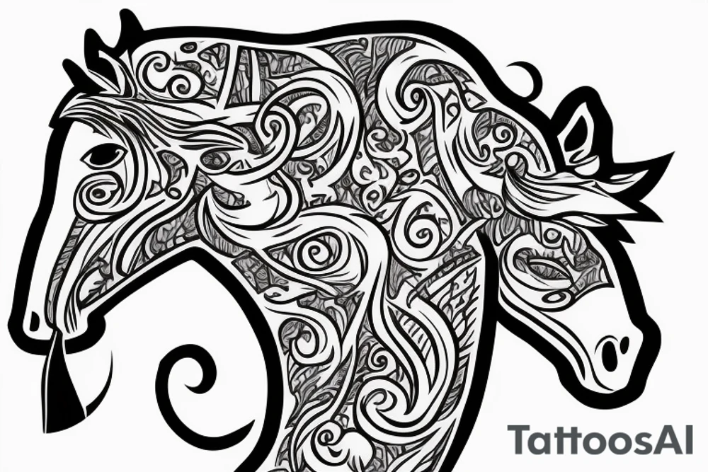 horse with the inscription p1 on the scruff tattoo idea