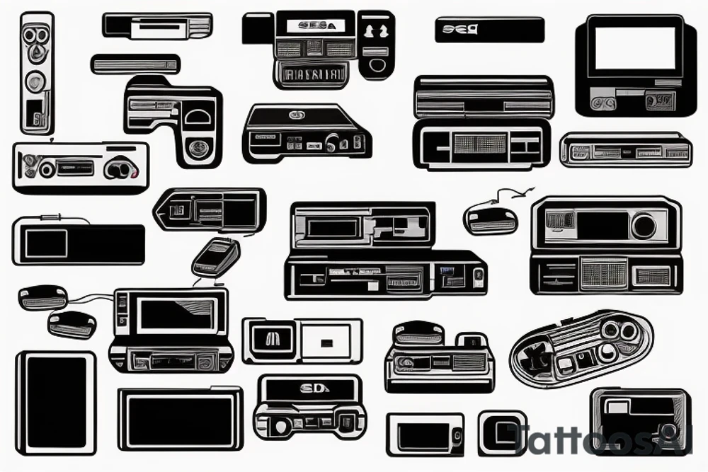 The sega mega drive is connected to a TV on the screen of which the phrase no future is displayed tattoo idea