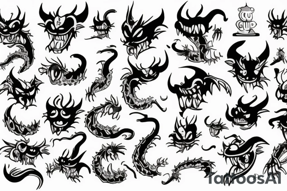 60s Cuphead devil dragon tattoo idea