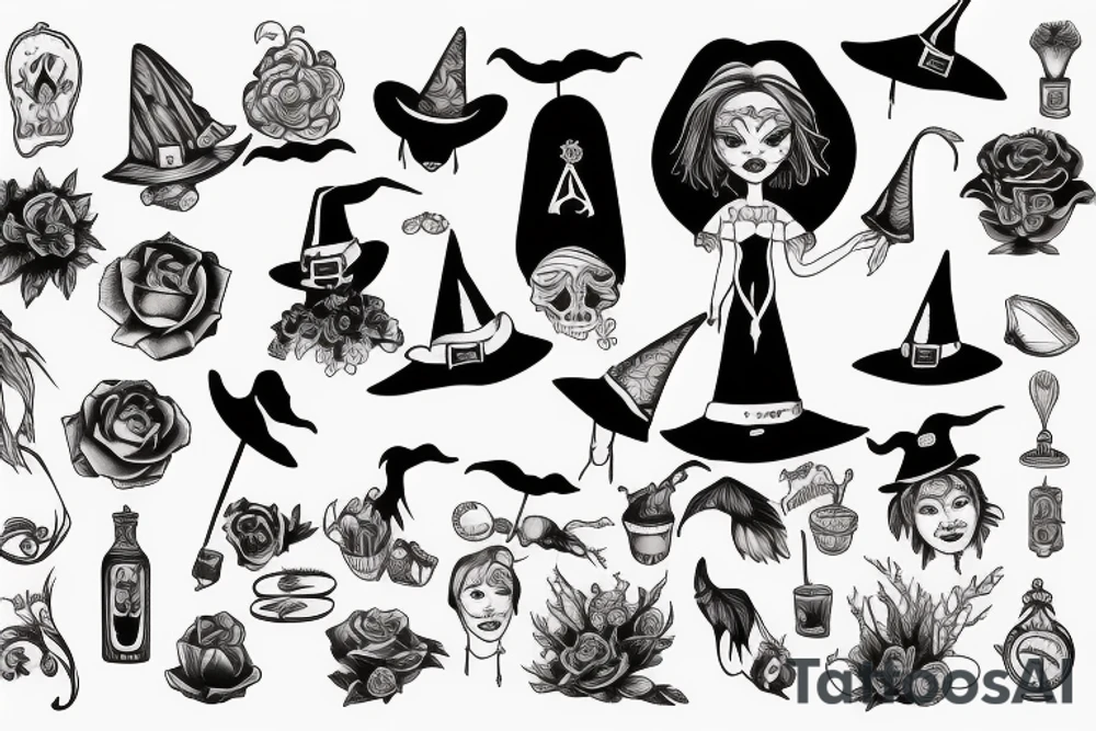 awful witch with melting pot tattoo idea